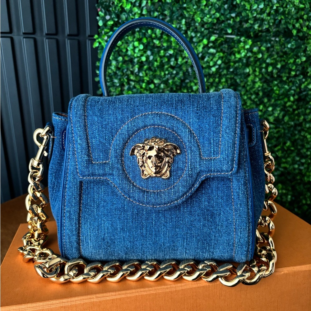 Versace Denim La Medusa Top-Handle Bag (3 way bag)